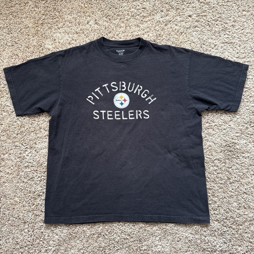 Y2k 00s grunge NFL Pittsburgh Steelers Reebok Faded Style T-Shirt Tee Size L